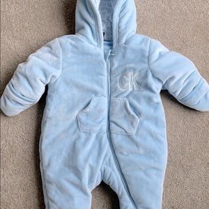 0-3 month, blue bunting suit, Calvin Klein
